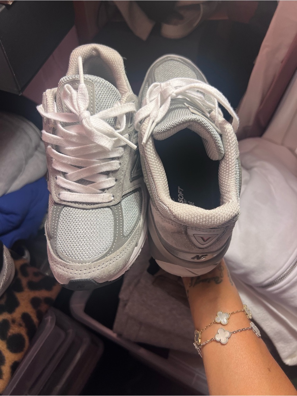 New Balance Gray and White Kids Sneakers - Breathable Athletic Shoes